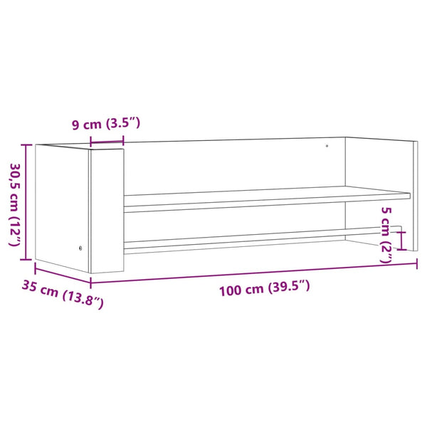 Graues Wandregal Costachi 100x35x30,5cm (Holz)