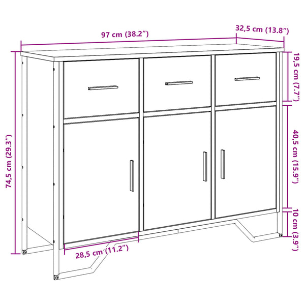 Graues Sideboard Magdalina 97x32,5x74,5cm (Holz)