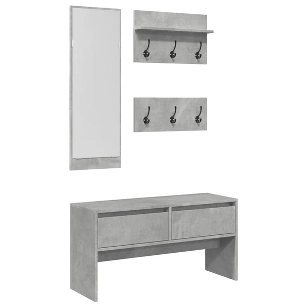 Betongraues Dielenmöbel-Set Pinea 4-teilig (Holz)