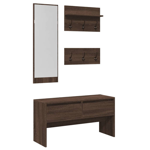 Braune Garderobenserie Pinea (4-teilig, Eiche massiv)