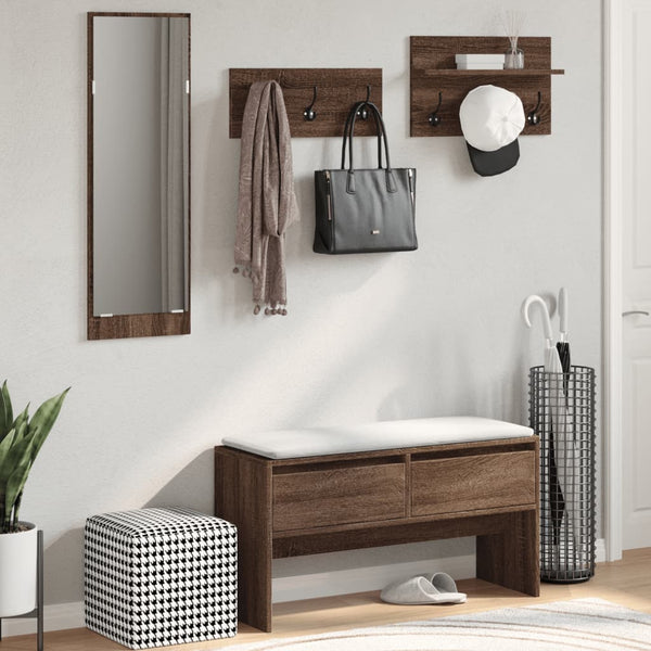 Braune Garderobenserie Pinea (4-teilig, Eiche massiv)