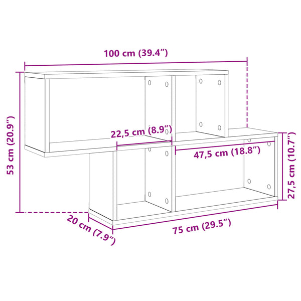 Valkoinen seinähylly Jalyn 100x20x53cm (lastulevy)