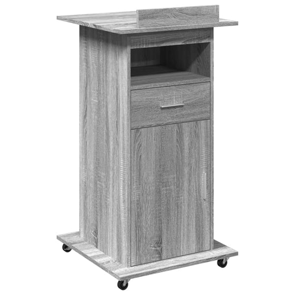 Rednerpult Ghican, grau, Rollen/Box, Größe 55x55x107cm (Holz)