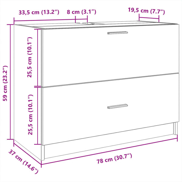 Schwarzer Waschtischunterschrank Francis 78x37x59cm (Holz)
