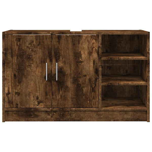 Waschtischunterschrank Turgay 90x29x55cm aus geräucherter Eiche (Holz)