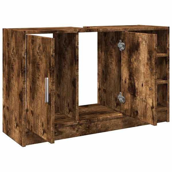 Waschtischunterschrank Turgay 90x29x55cm aus geräucherter Eiche (Holz)