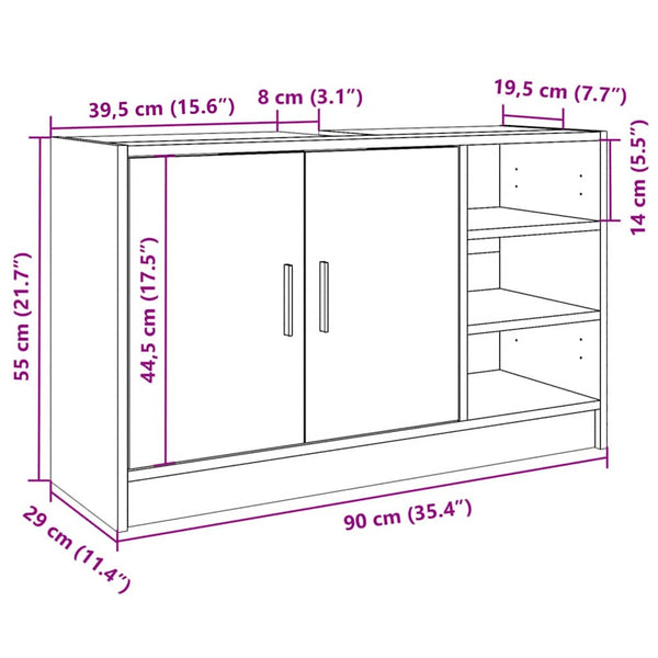 Waschtischunterschrank Turgay 90x29x55cm aus geräucherter Eiche (Holz)