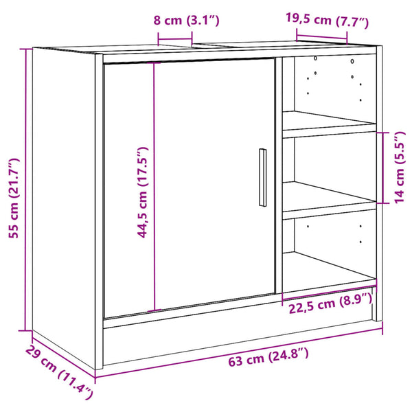 Waschbeckenunterschrank Turgay Grau 63x29x55cm (Holz)