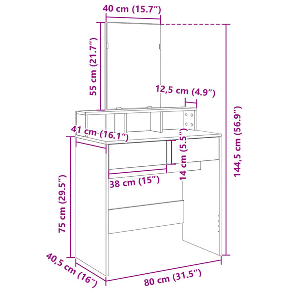 Betongrauer Schminktisch Suicid 80x41x144,5cm