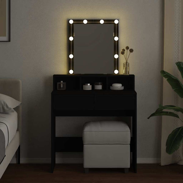 Schwarzer Schminktisch mit LED-Beleuchtung Evanteea 80x41x144,5cm