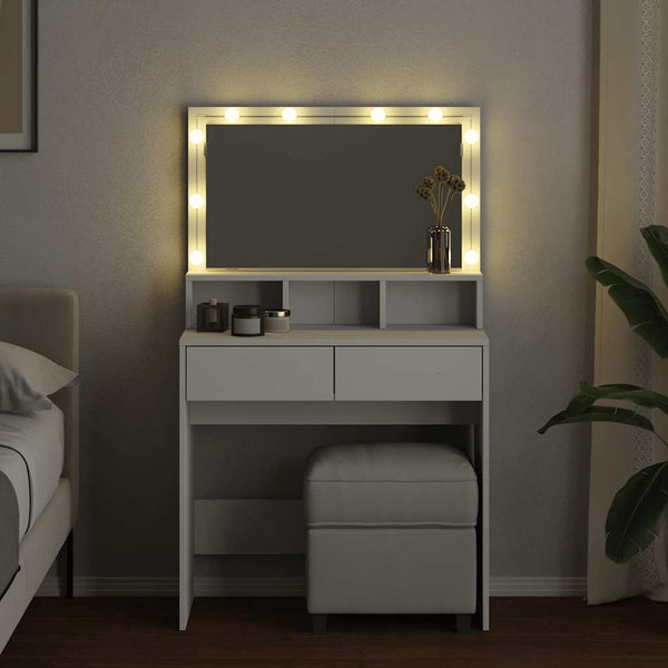 Weißer Schminktisch mit LED-Beleuchtung Odotie 80x41x134,5cm