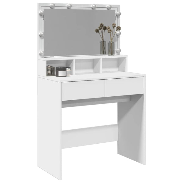 Weißer Schminktisch mit LED-Beleuchtung Odotie 80x41x134,5cm