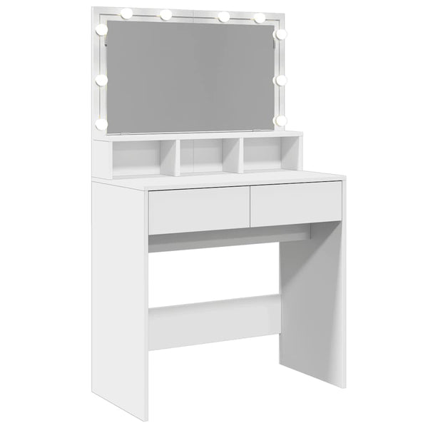 Weißer Schminktisch mit LED-Beleuchtung Odotie 80x41x134,5cm