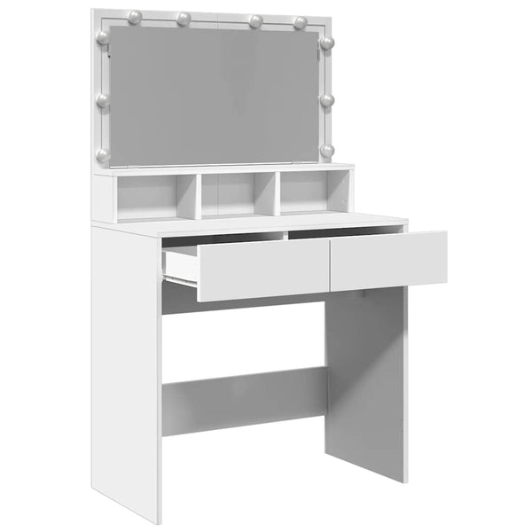 Weißer Schminktisch mit LED-Beleuchtung Odotie 80x41x134,5cm