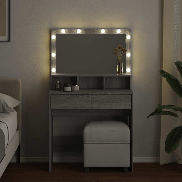 Grauer Schminktisch mit LED-Beleuchtung Odotie 80x41x134,5cm (Sonoma)