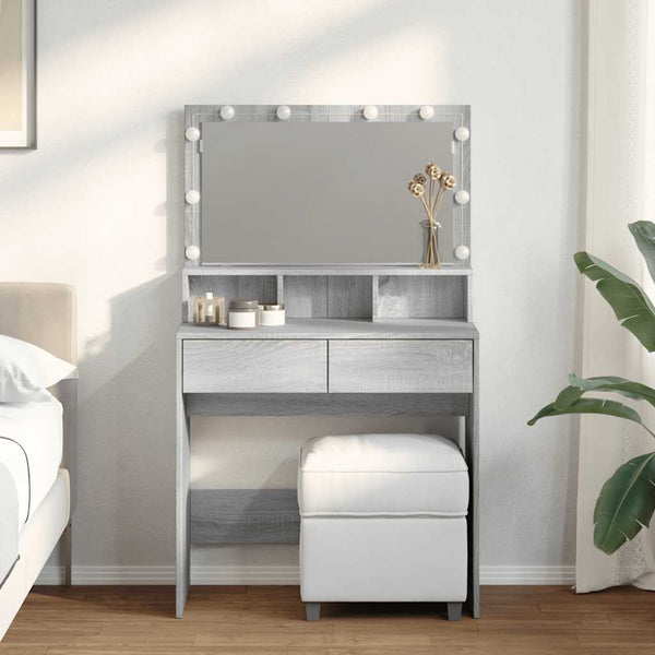Grauer Schminktisch mit LED-Beleuchtung Odotie 80x41x134,5cm (Sonoma)