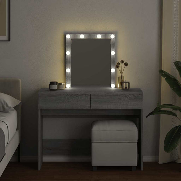 Harmaa peilipöytä led-valoilla Saligni 100x40x130cm