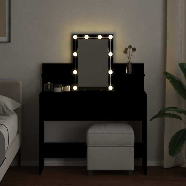 Musta peilipöytä led-valoilla Robinson 100x40x130cm