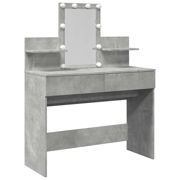 Betongrauer Schminktisch mit LED-Beleuchtung Robinson 100x40x130cm