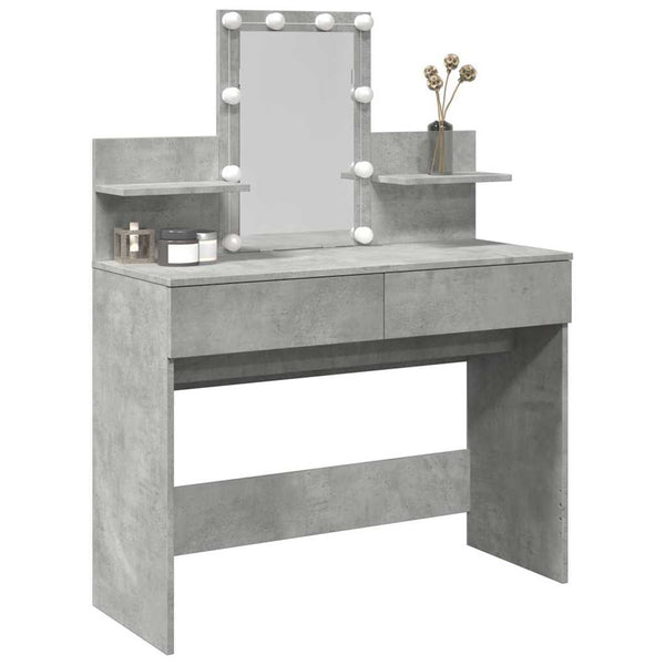 Betongrauer Schminktisch mit LED-Beleuchtung Robinson 100x40x130cm
