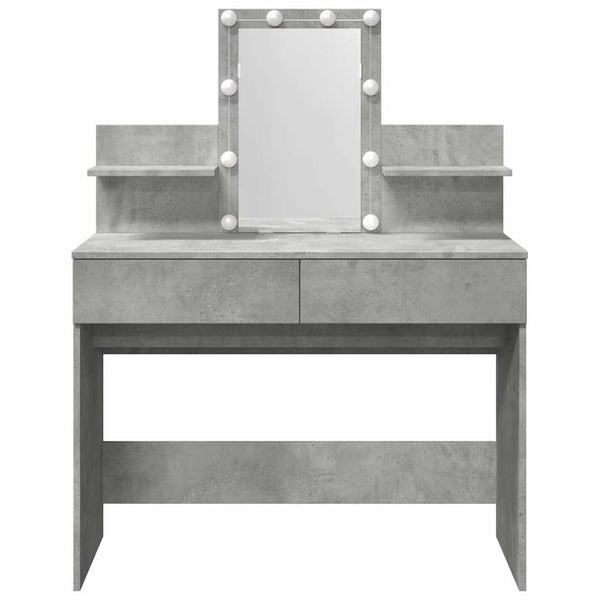 Betongrauer Schminktisch mit LED-Beleuchtung Robinson 100x40x130cm