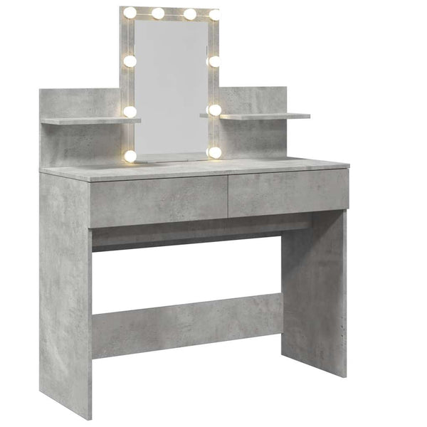 Betongrauer Schminktisch mit LED-Beleuchtung Robinson 100x40x130cm