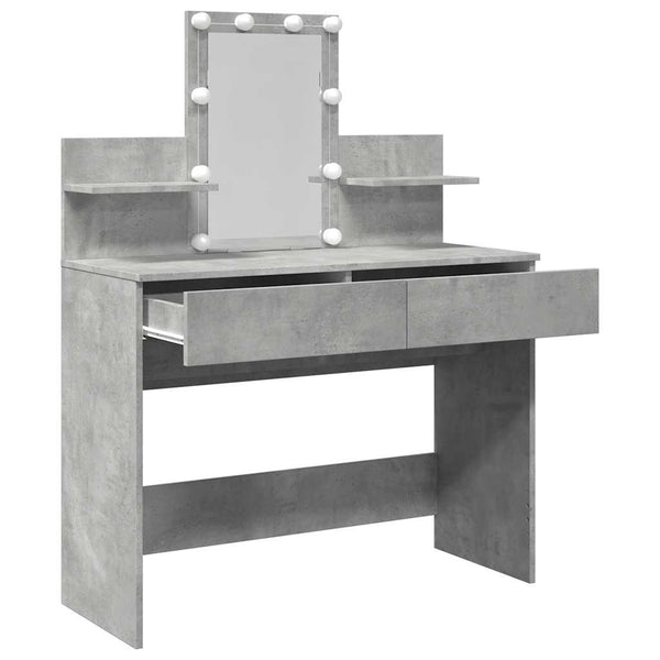 Betongrauer Schminktisch mit LED-Beleuchtung Robinson 100x40x130cm