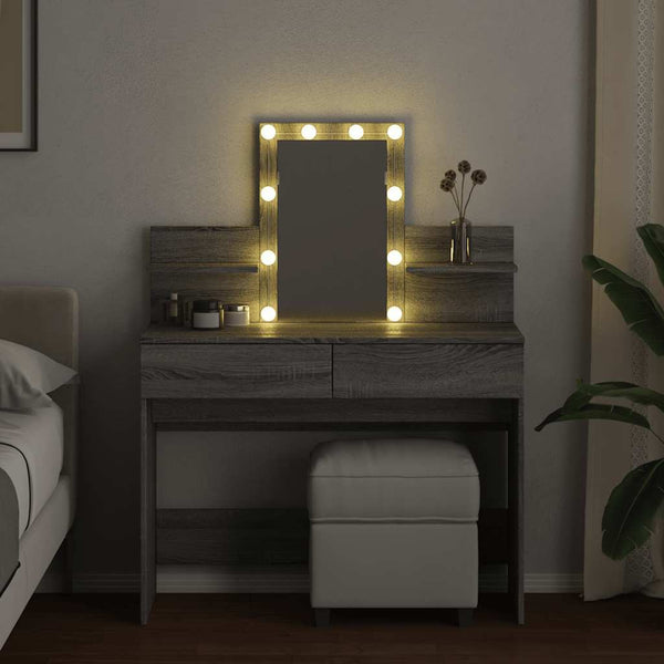 Grauer Schminktisch mit LED-Beleuchtung Robinson 100x40x130cm