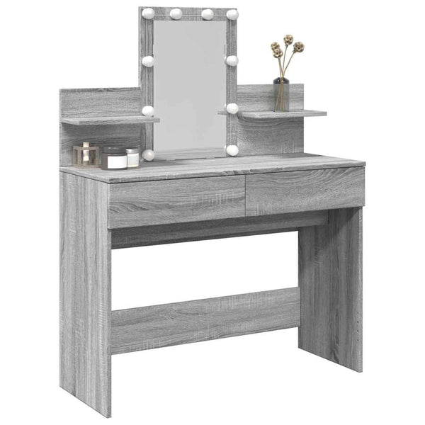 Grauer Schminktisch mit LED-Beleuchtung Robinson 100x40x130cm