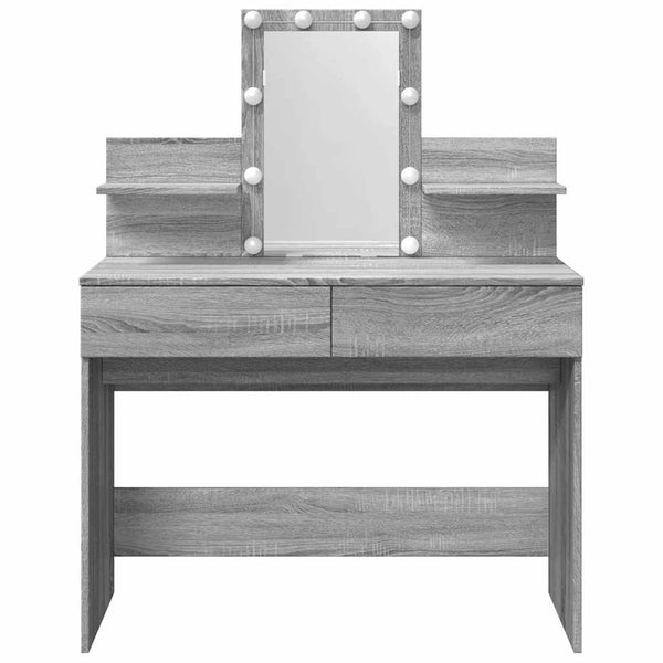 Grauer Schminktisch mit LED-Beleuchtung Robinson 100x40x130cm