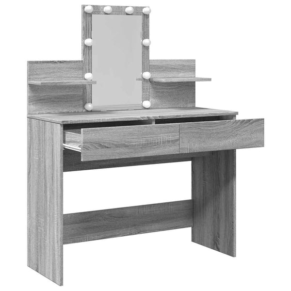 Grauer Schminktisch mit LED-Beleuchtung Robinson 100x40x130cm