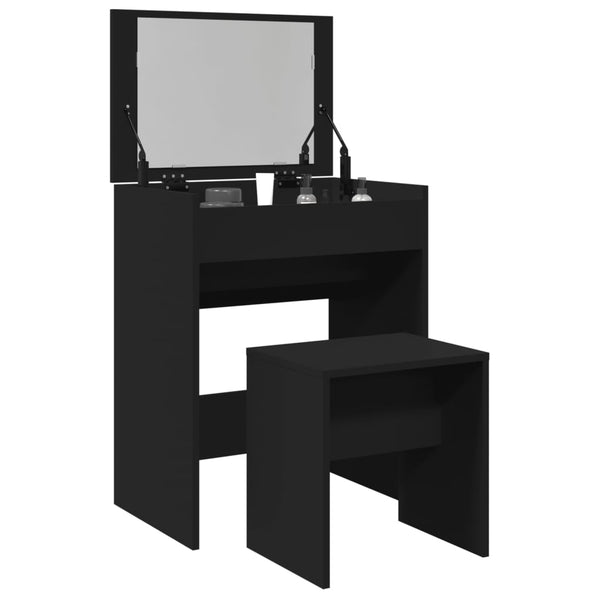 Schwarzer Schminktisch und Hocker Dimian 60x40x113,5 cm