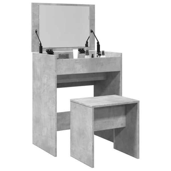 Betoninharmaa meikkipöytä ja jakkara Dimian 60x40x113,5cm