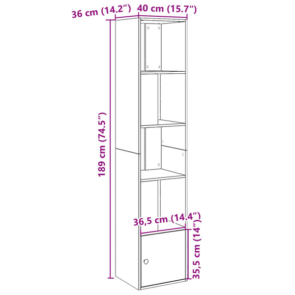 Graues Bücherregal Tuglodi 40x36x189cm (Holz)