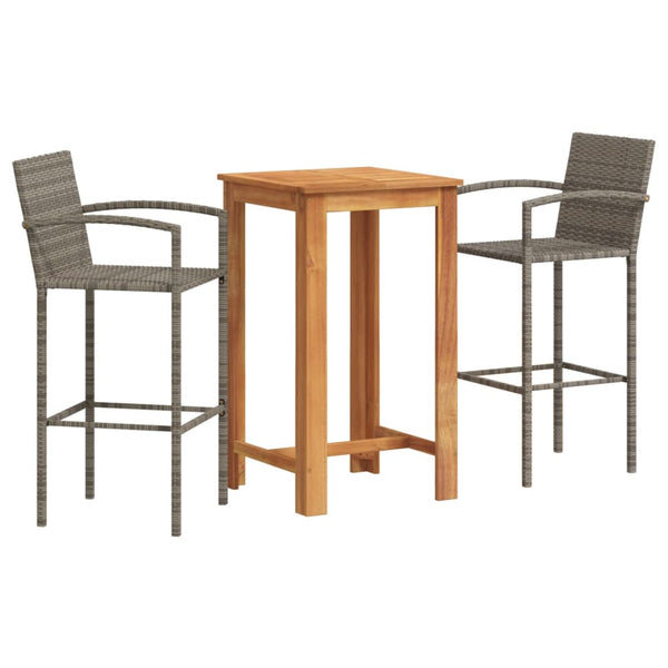 Graue Outdoor-Bar-Set Adelin 3-teilig (Akazienholz und Polyrattan)