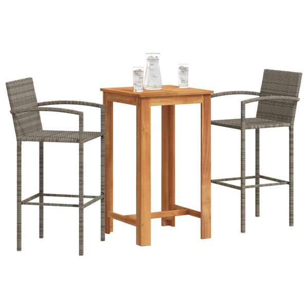 Graue Outdoor-Bar-Set Adelin 3-teilig (Akazienholz und Polyrattan)