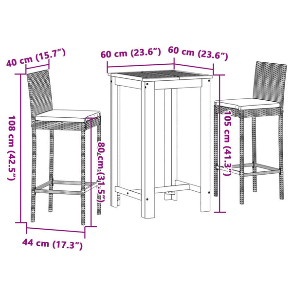 Bartischset Texanna in Schwarz (3-teilig, Akazienholz und Polyrattan)