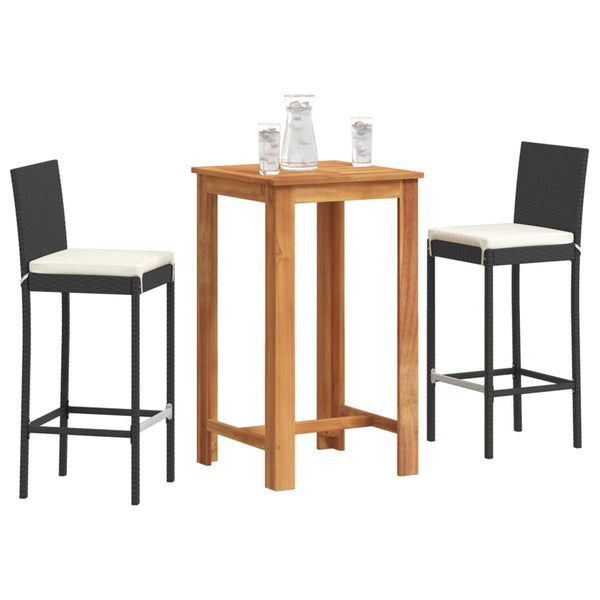 Bartischset Texanna in Schwarz (3-teilig, Akazienholz und Polyrattan)