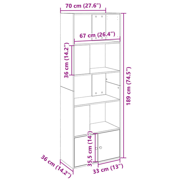 Graues Bücherregal Tuglodi 70x36x189cm (Holz)