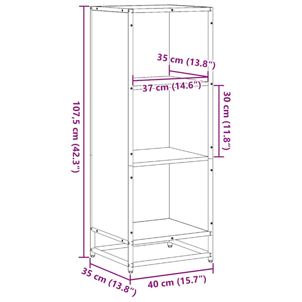 Schwarzes Bücherregal Adalber 40x35x107,5cm (Holzwerkstoff)