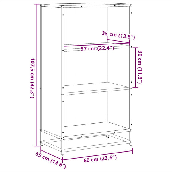 Schwarzes Bücherregal Adalber 60x35x107,5cm (Holzwerkstoff)