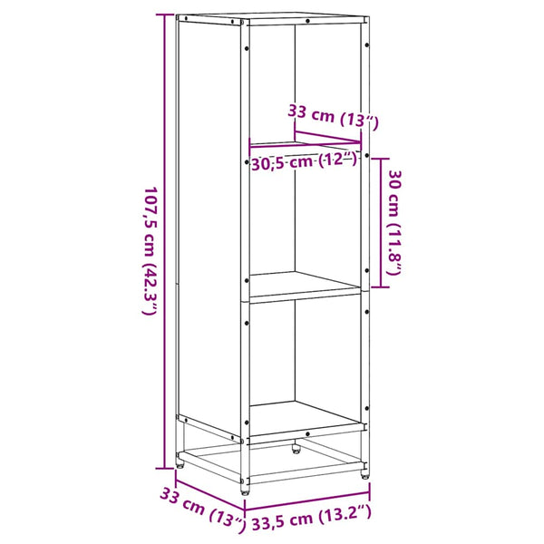 Graues Bücherregal Romilia 33,5x33x107,5cm (Holzwerkstoff)