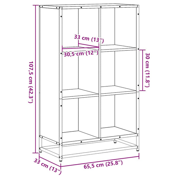 Schwarzer Bücherschrank Romilia 65,5x33x107,5cm (Holzwerkstoff)
