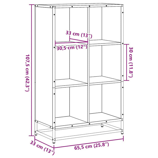 Bücherregal Romilia aus geräucherter Eiche 65,5x33x107,5cm (Holz)