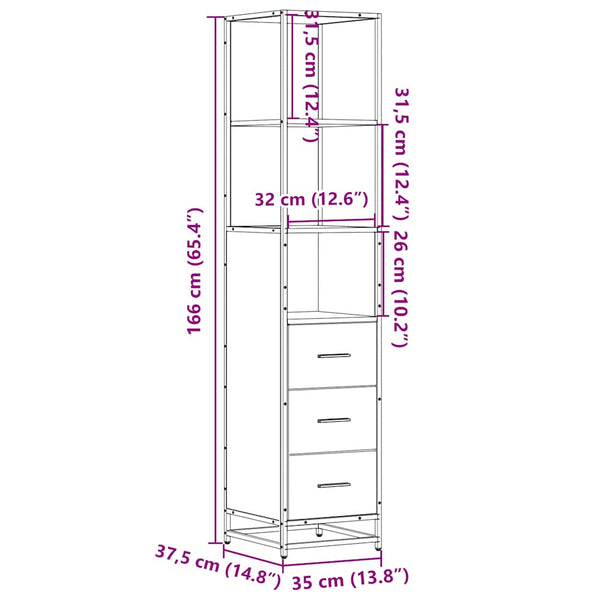 Waschtischunterschrank Steleiana Sonoma-Eiche 35x37,5x166cm (Holz)
