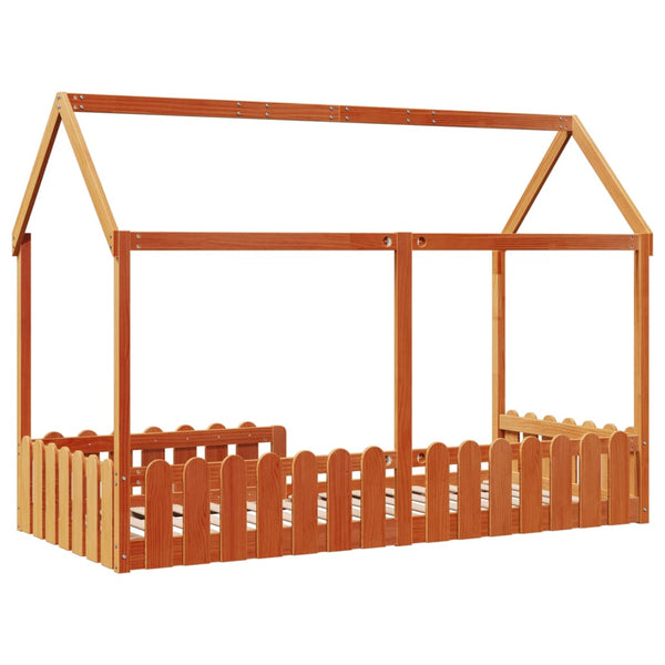 Vahanruskea lasten talonmuotoinen sängynrunko Luigia 90x200cm (mänty)