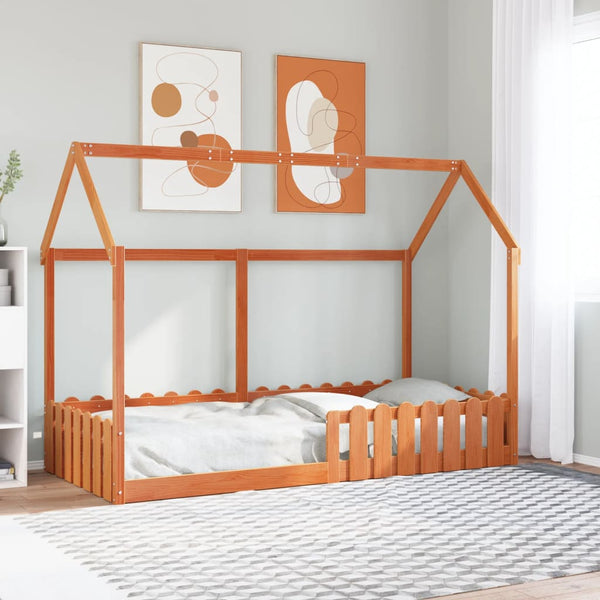 Vahanruskea lasten talonmuotoinen sängynrunko Luigia 90x200cm (mänty)