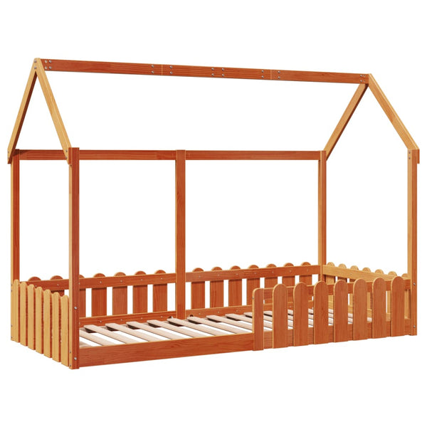 Wachsbraunes Kinderbettgestell in Hausform Luigia 90x190cm (Kiefer)
