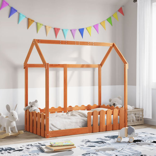 Vahanruskea lasten talonmuotoinen sängynrunko Luigia 70x140cm (mänty)
