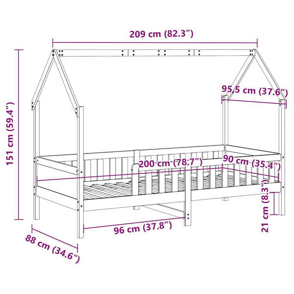Valk lasten talonmuotoinen sängynrunko Nazam 90x200cm (mänty)
